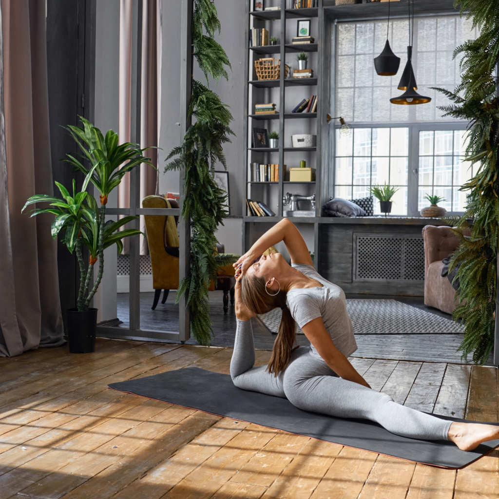 Красивая спортивная девушка шатенка занимается фитнесом