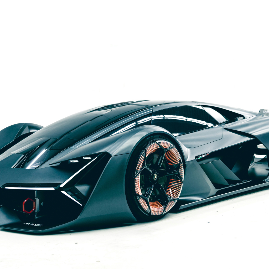 Черный электрический автомобиль Lamborghini Terzo Millennio