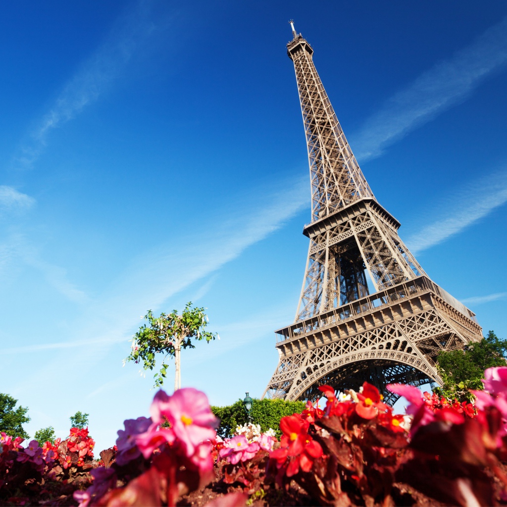 Эйфелева башня на фоне голубого неба Париж Франция  