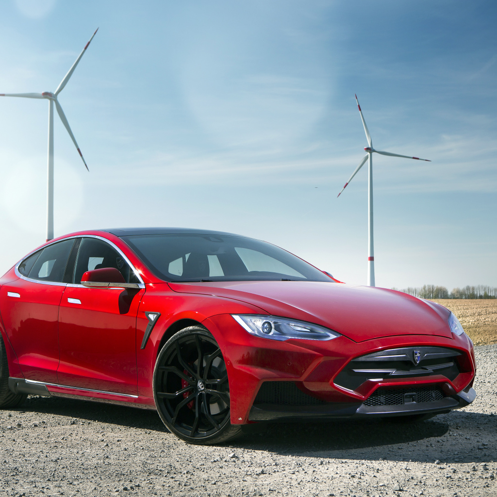 Электромобиль Tesla Model S, красного цвета 