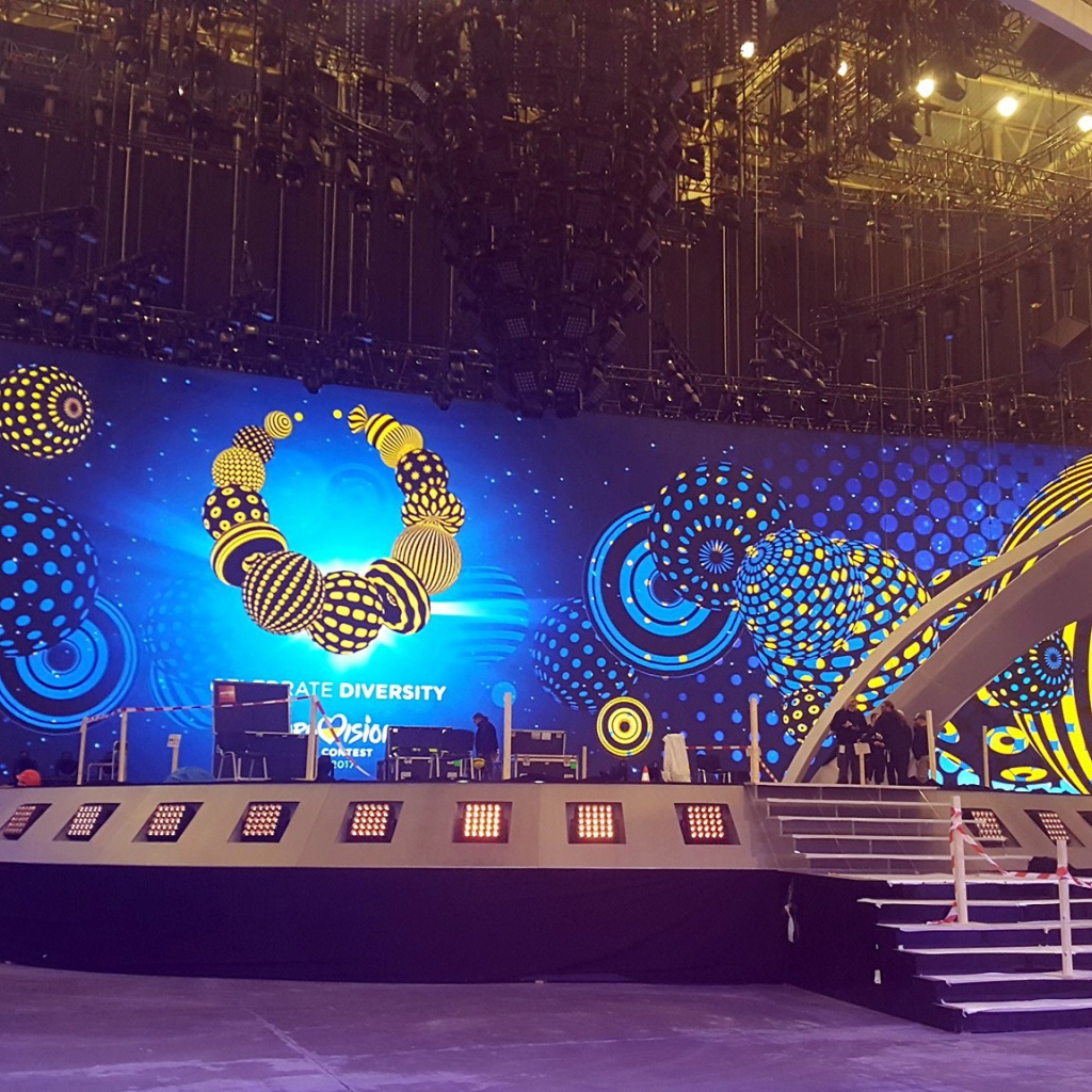 Вид на сцену музыкального конкурса Евровидение, Киев 2017 