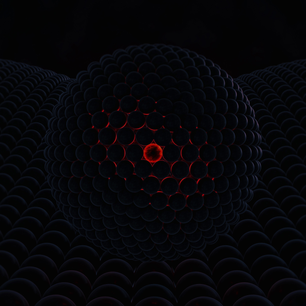 Черный шар со светящимся центром на черной поверхности 3д графика