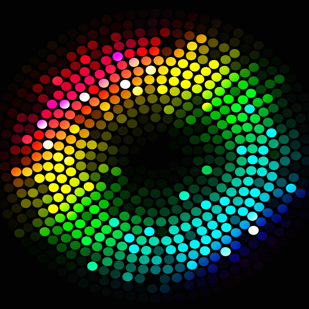 Разноцветные круги на черном фоне 3д графика