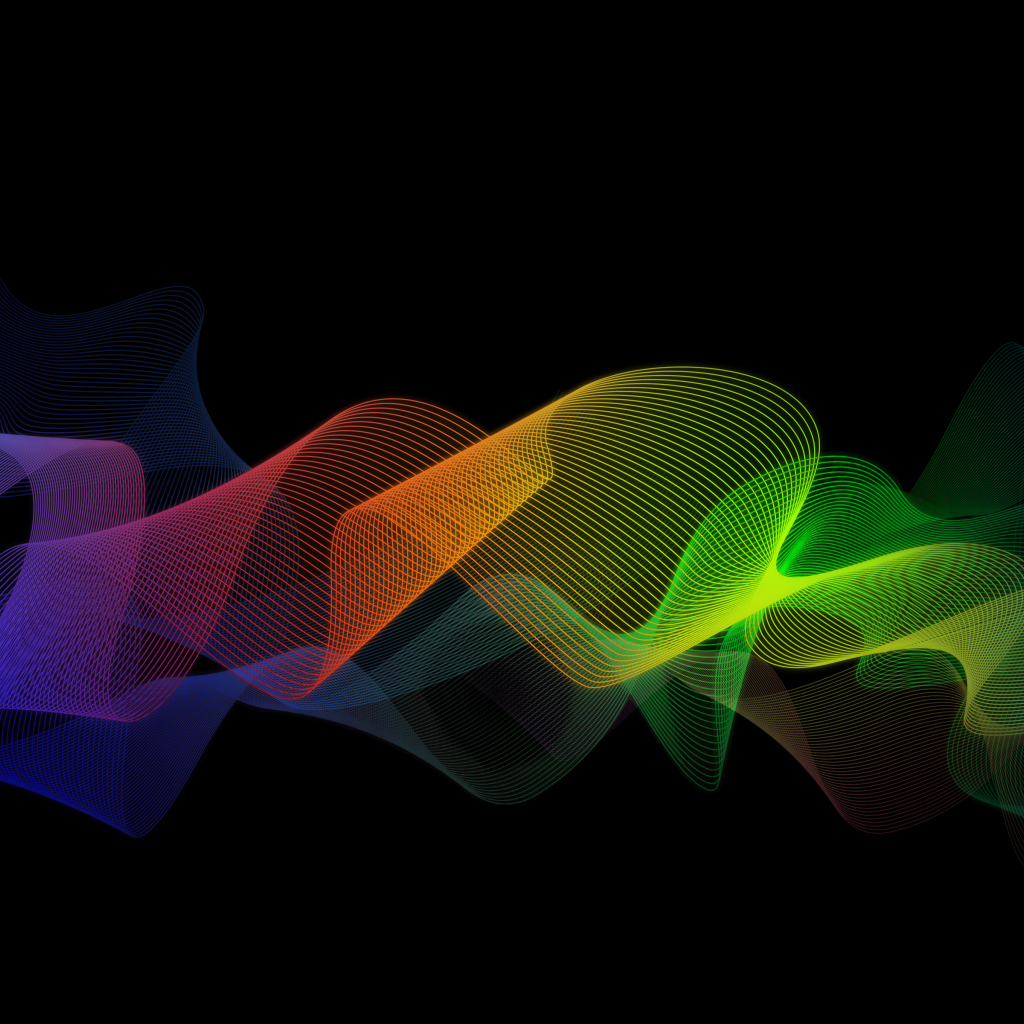 Разноцветные волны на черном фоне, 3д графика