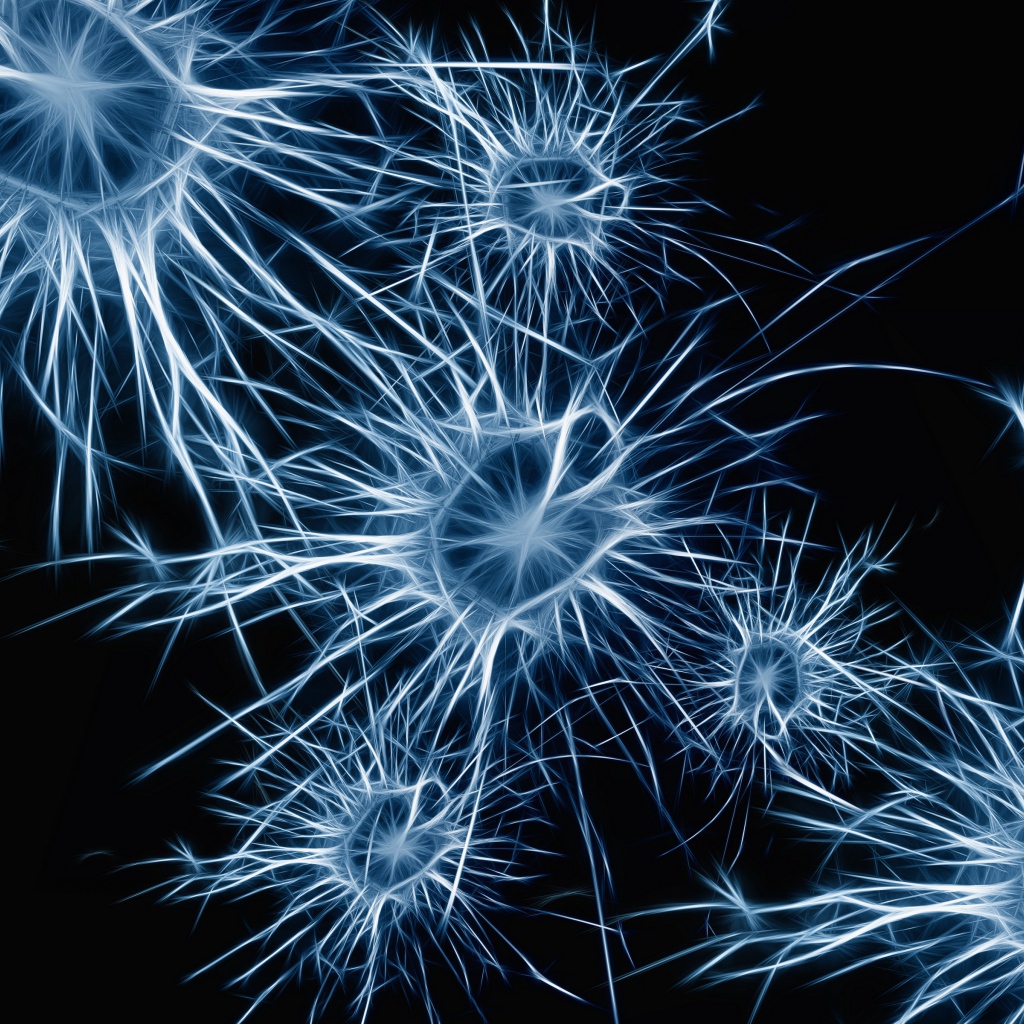 Нейроны клетки на голубом фоне