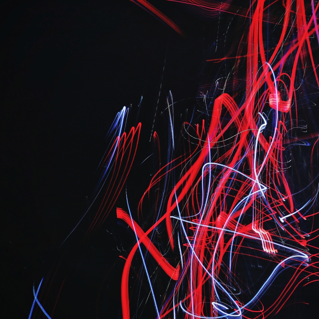 Красные и синие волны на черном фоне, 3д  графика