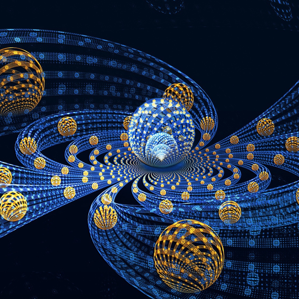 Сферы с волнами на синем фоне, 3д графика 