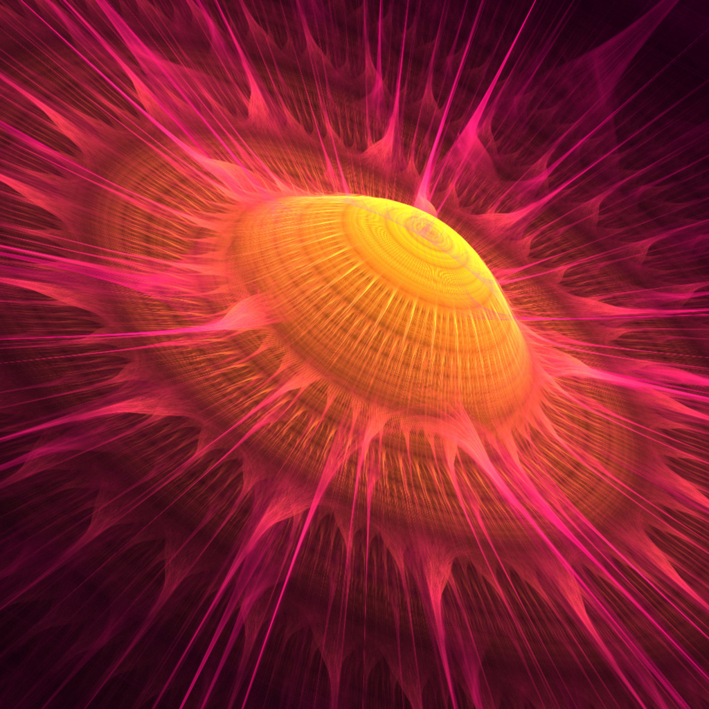 Желтое солнце с розовыми волнами, 3д графика 