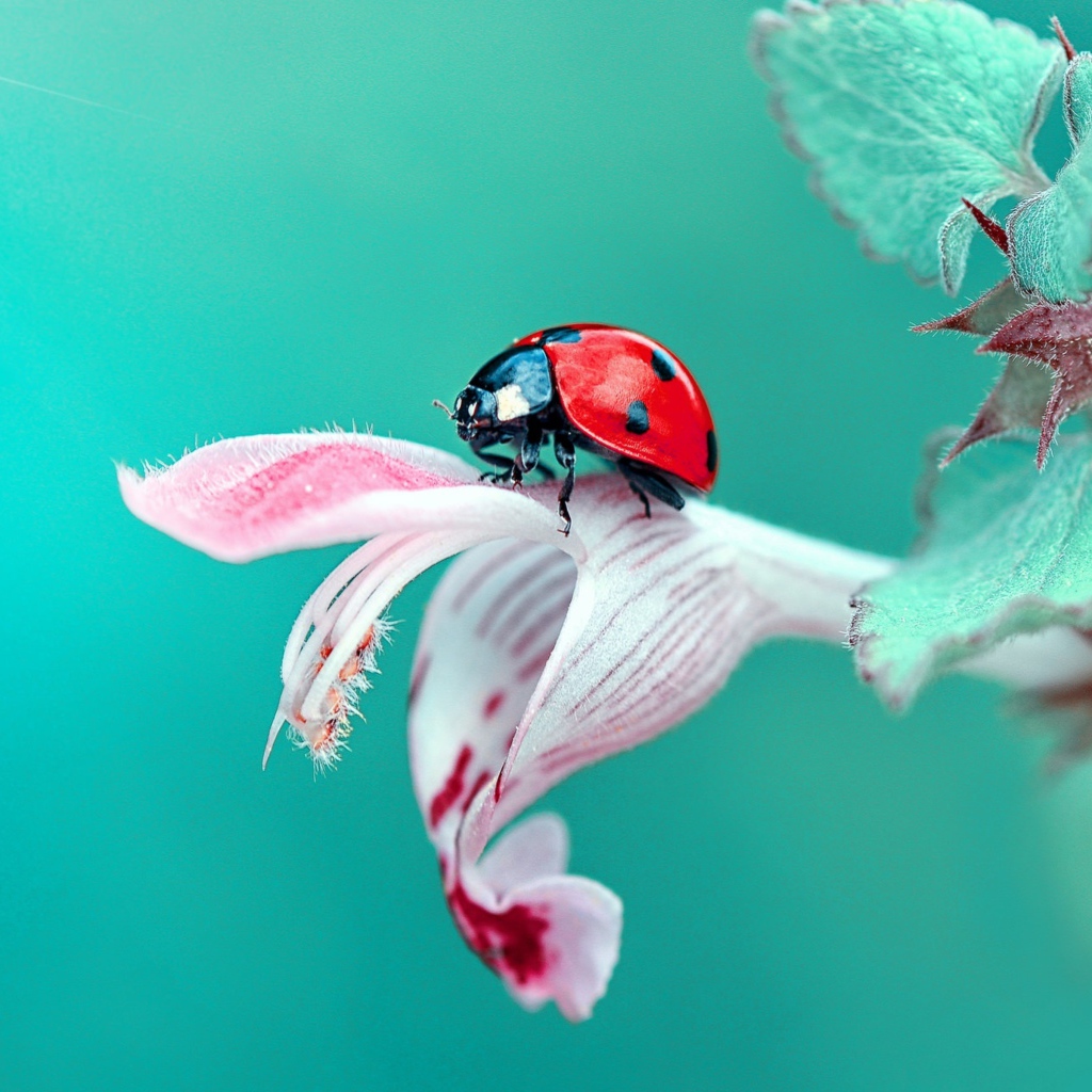 Божья коровка сидит на красивом цветке