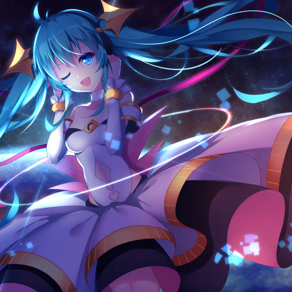 Девушка аниме с голубыми волосами Мику Хацунэ