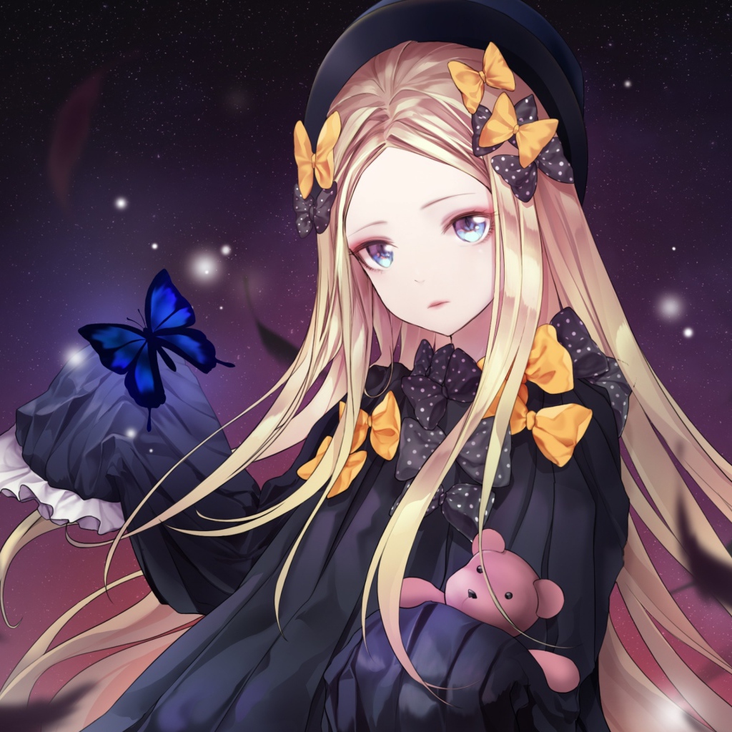 Красивая девушка аниме с бантиками в длинных волосах 