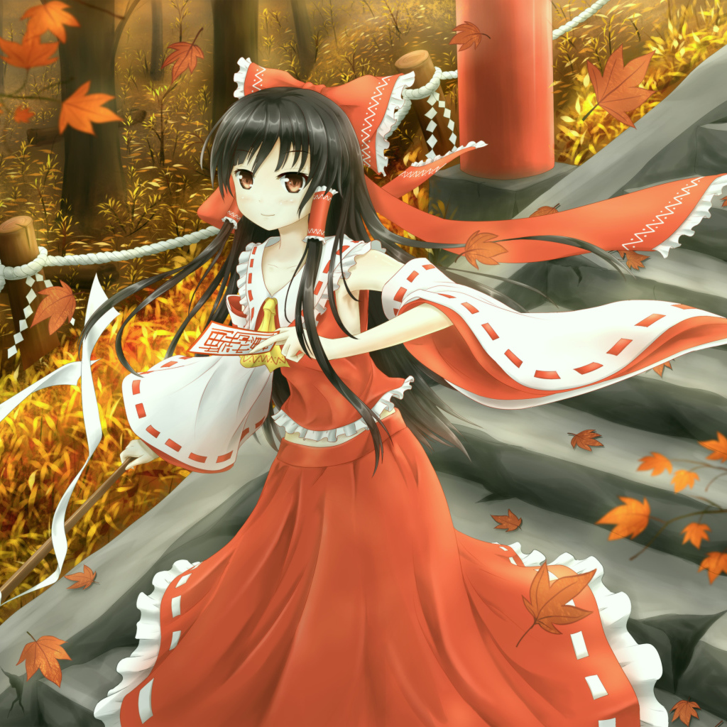 Девушка Рейму Хакурей  в красивом платье аниме Тохо