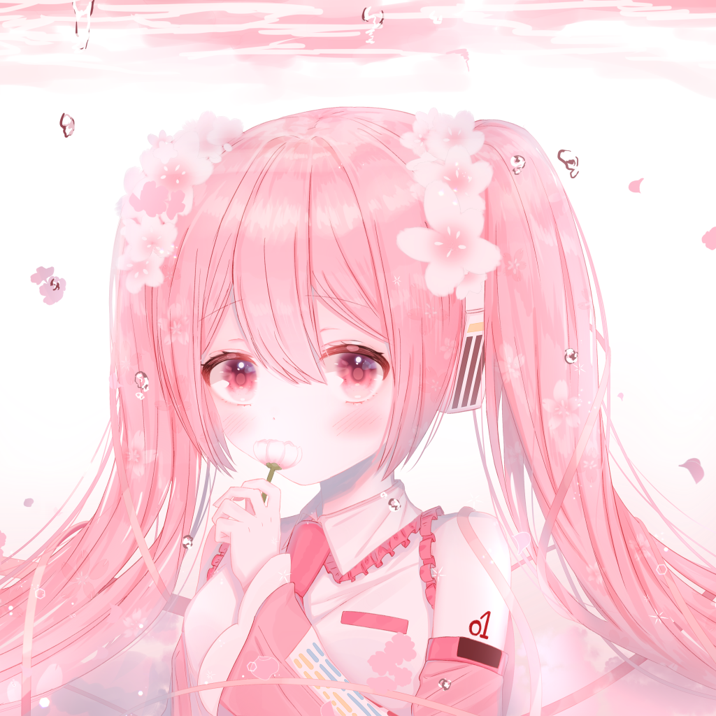Девушка Сакура Мику с розовыми волосами аниме Вокалоид