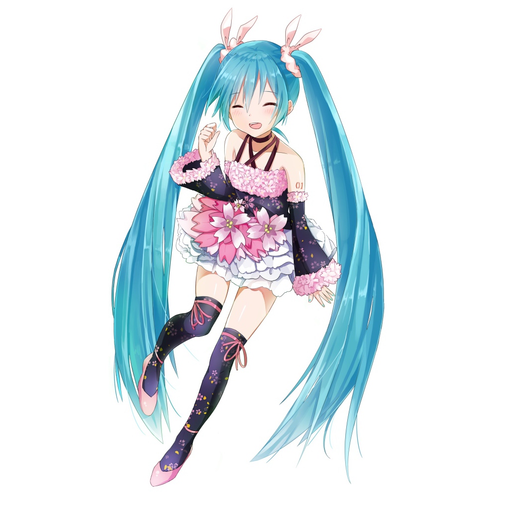 Девочка с голубыми волосами Hatsune Miku аниме Вокалоид 