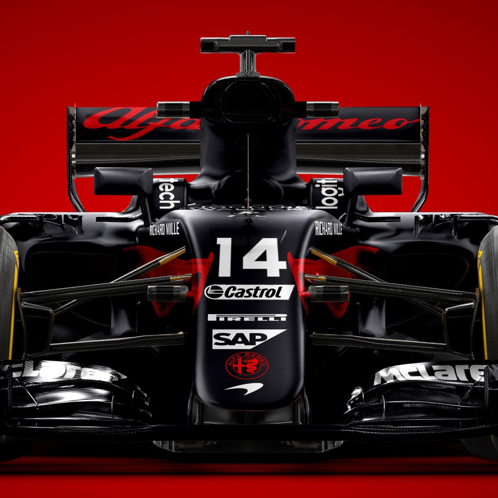 Гоночный автомобиль Formula 1 на красном фоне
