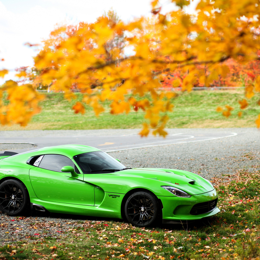 Зеленый спортивный автомобиль  Dodge Viper GTC