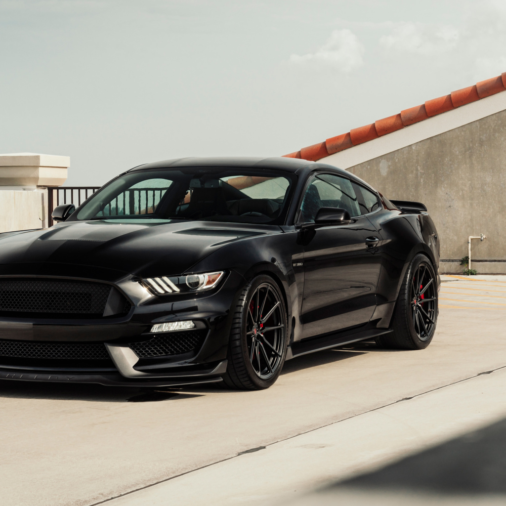 Черный быстрый автомобиль Ford Mustang