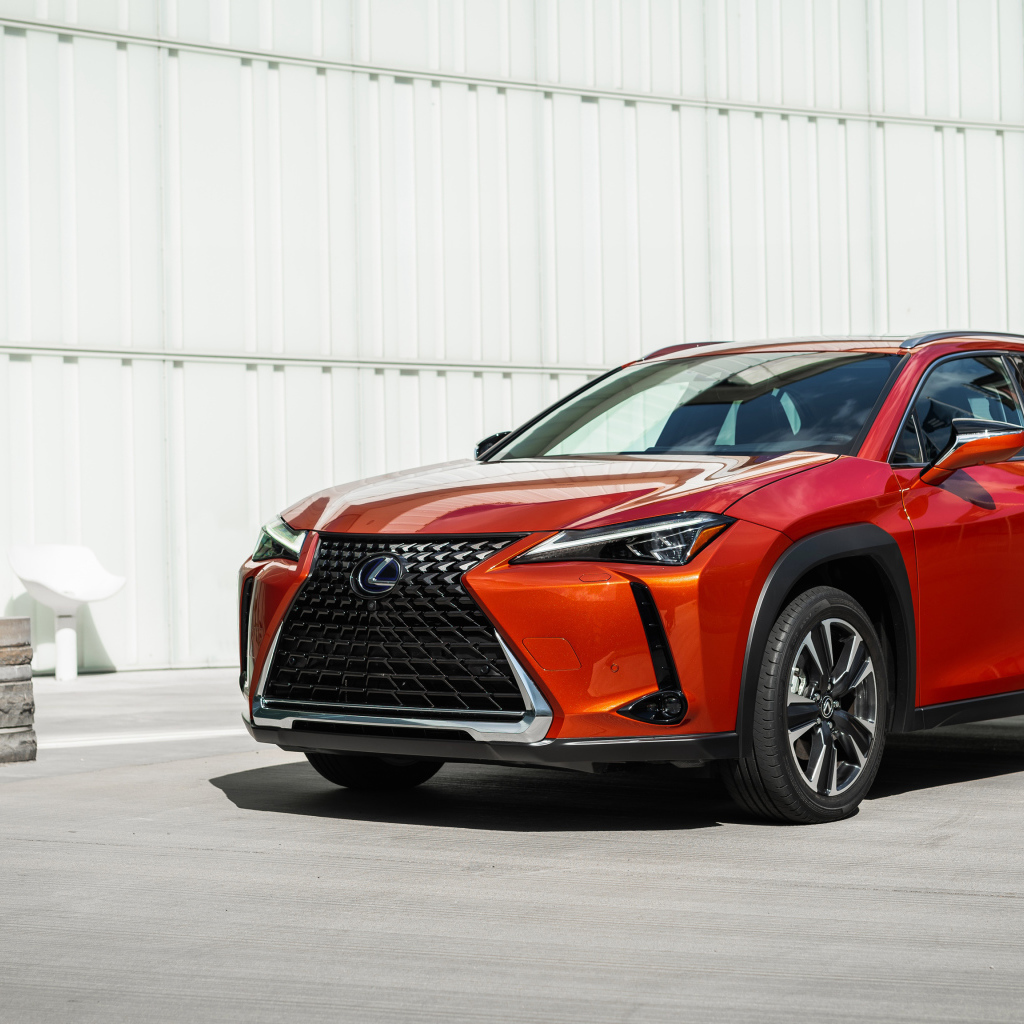 Красный автомобиль Lexus UX 250h, 2019 года