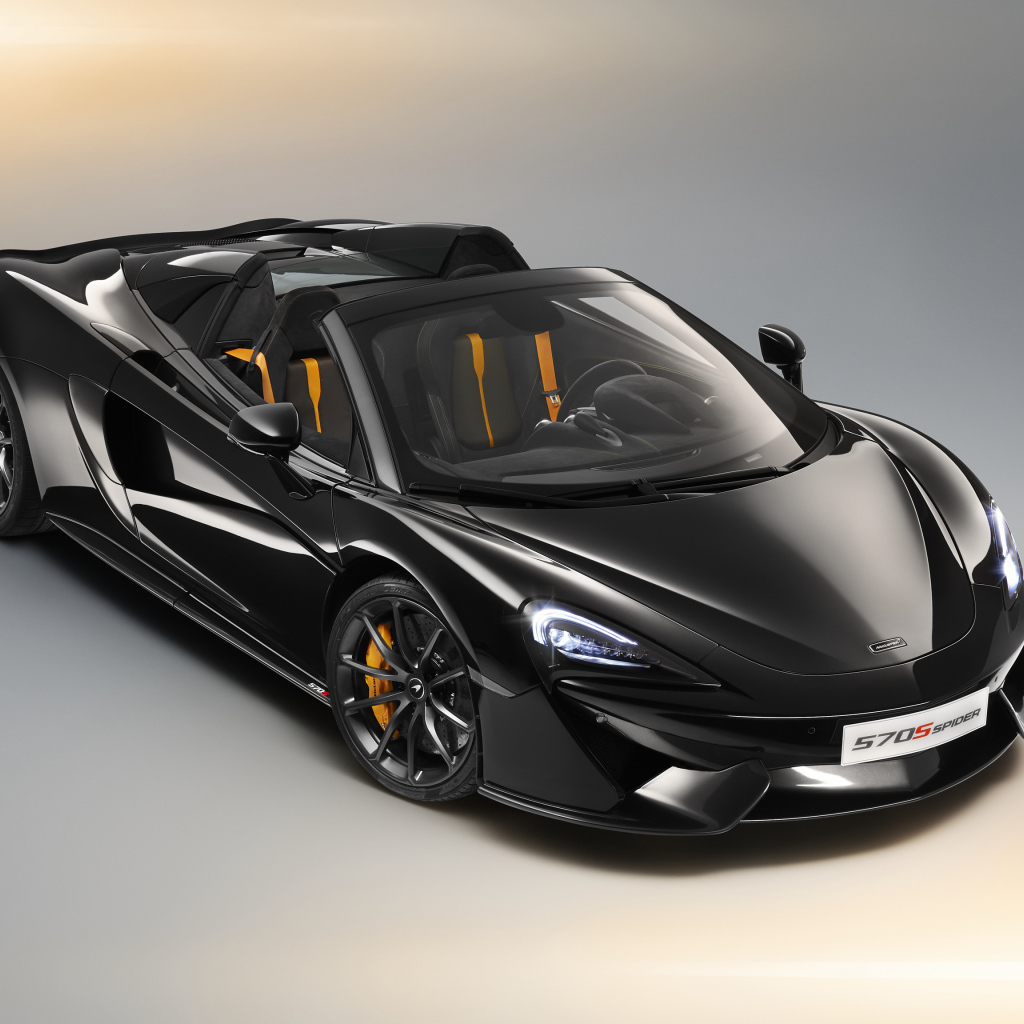 Черный автомобиль кабриолет McLaren 570S Spider, 2018
