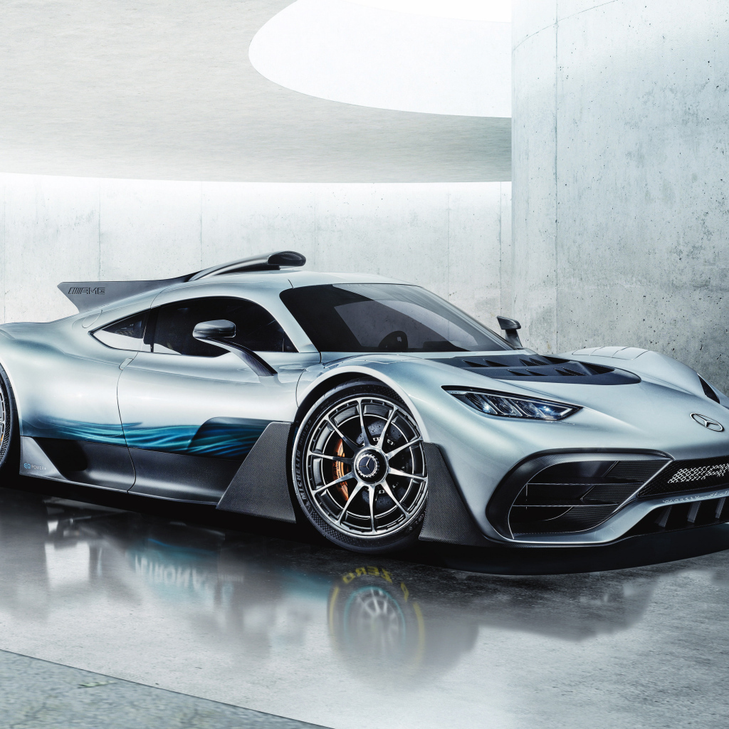 Silver sport car Mercedes-AMG Project One, 2018
