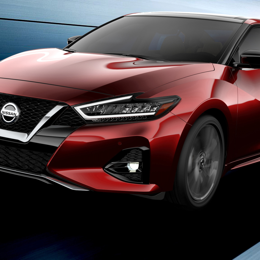 Красный стильный автомобиль  Nissan Maxima, 2019