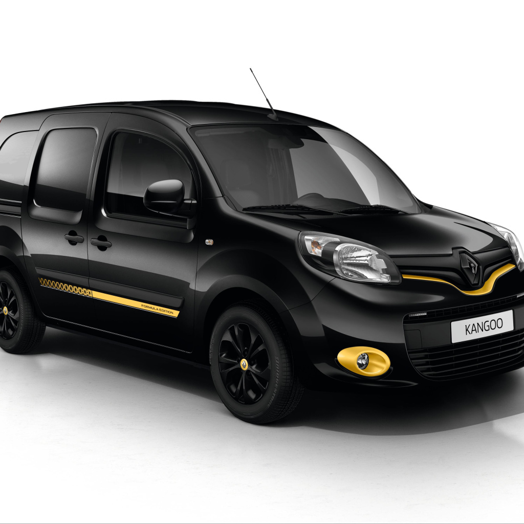Черный легковой фургон Renault  Kangoo, 2017 года на белом фоне