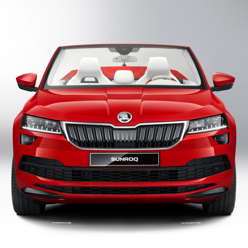 Красный автомобиль Skoda Sunroq Concept 2018   вид спереди