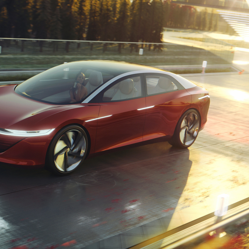 Красный автомобиль Volkswagen Id Vizzion