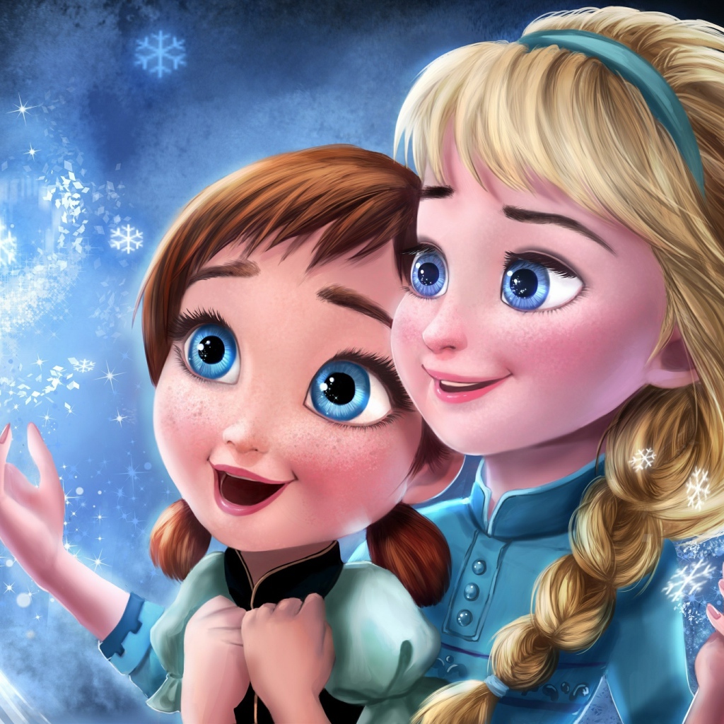 Маленькие Анна и Эльза ловят снежинки