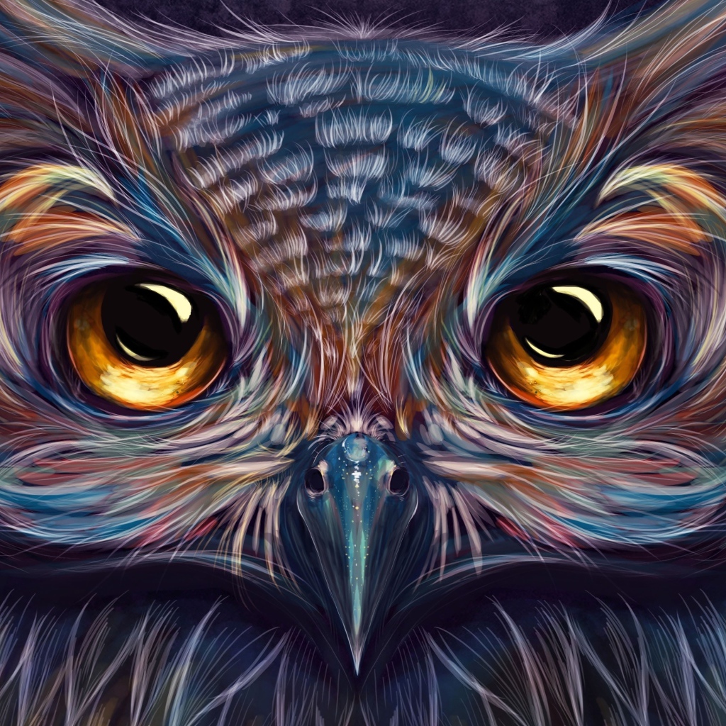 Красивая нарисованная сова с коричневыми глазами