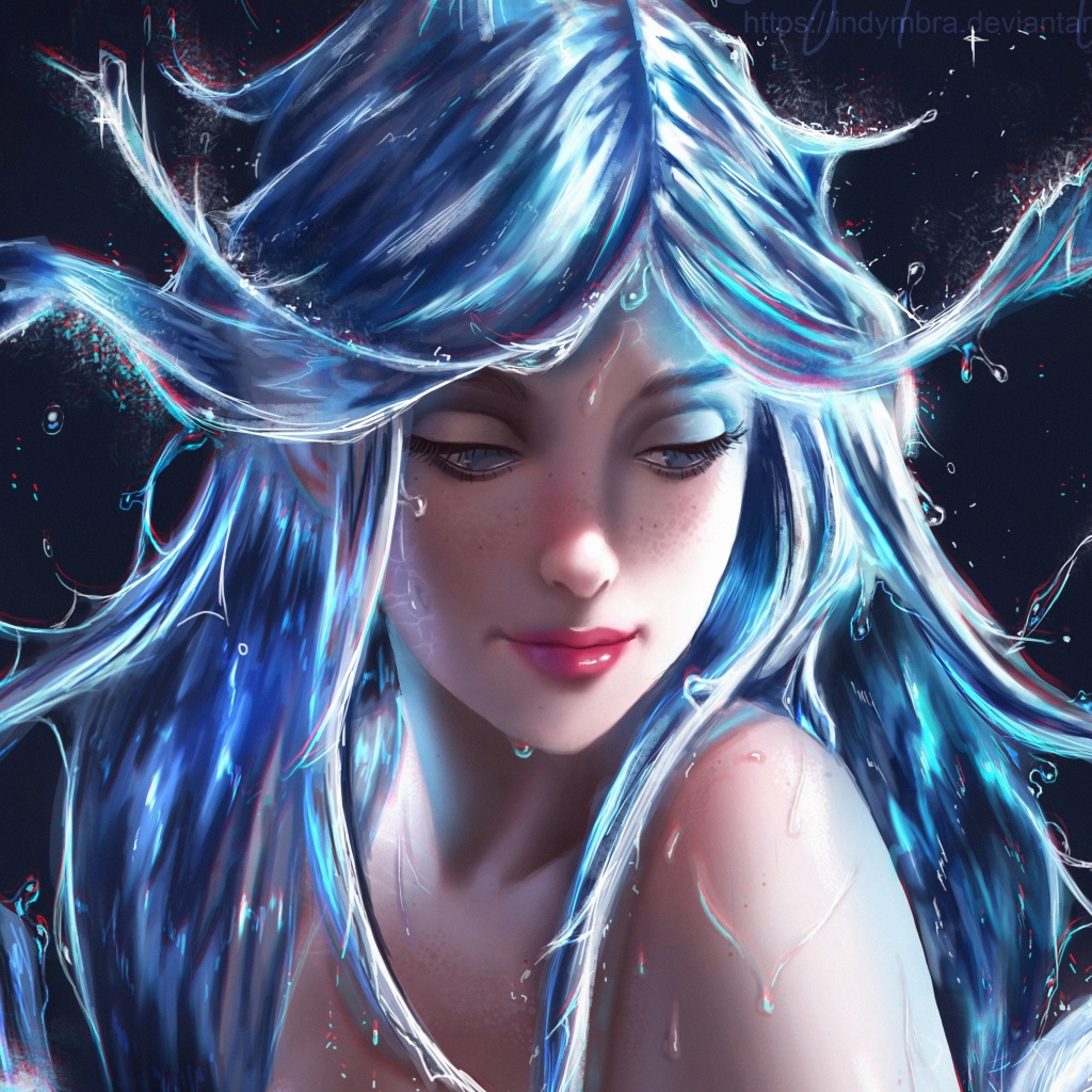 Фантастическая девушка с голубыми волосами 