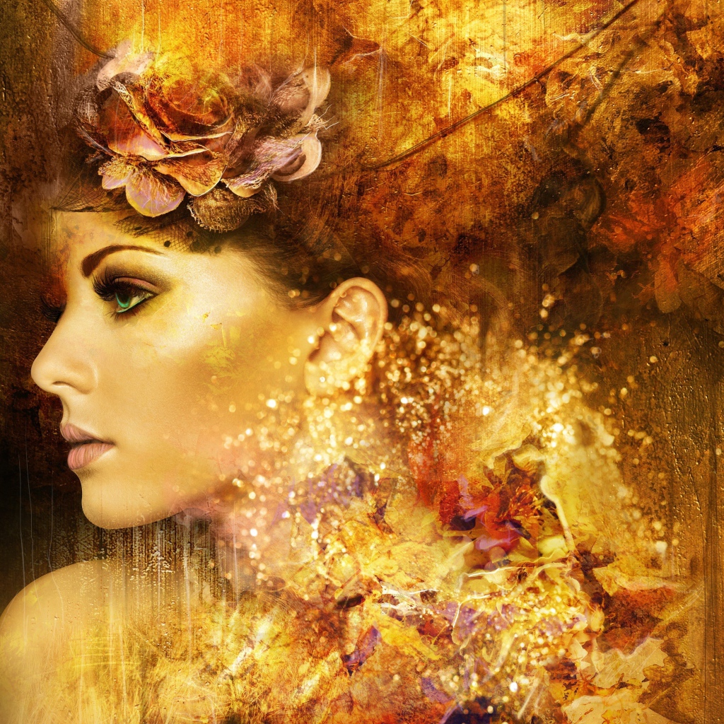 Фантастическая зеленоглазая девушка, лицо в профиль