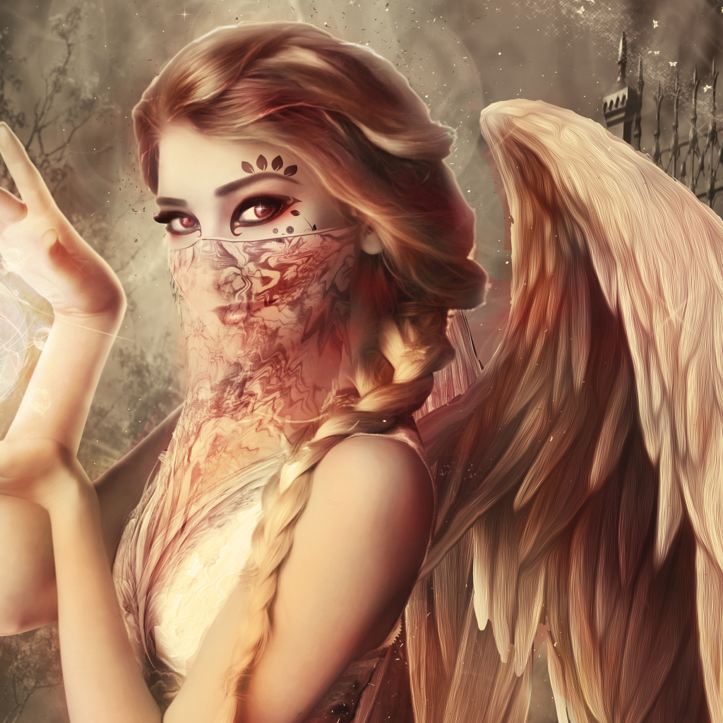 Девушка ангел со сферой в руках, фэнтези