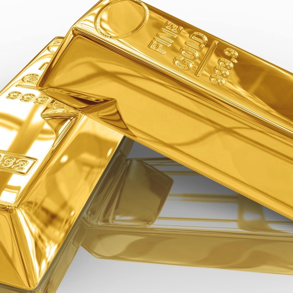 Два больших слитка золота отражаются в поверхности 