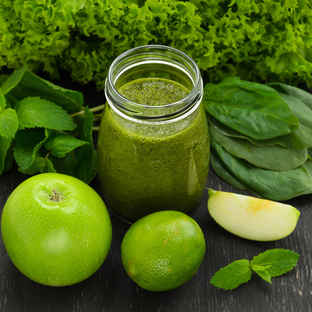 Зеленые смузи с яблоком, лаймом, зеленью 
