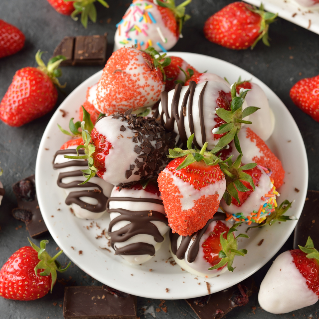 Аппетитная клубника в шоколаде на тарелке