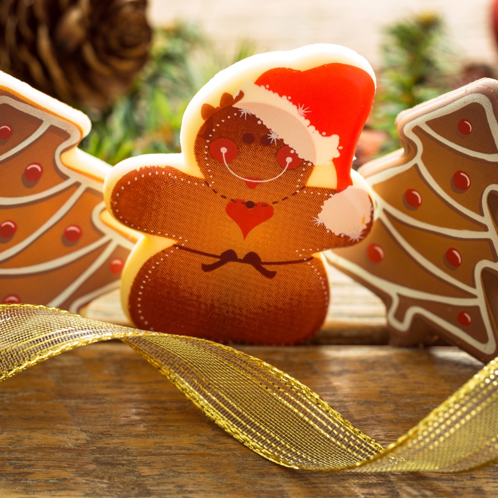 Красивое рождественское печенье с лентой