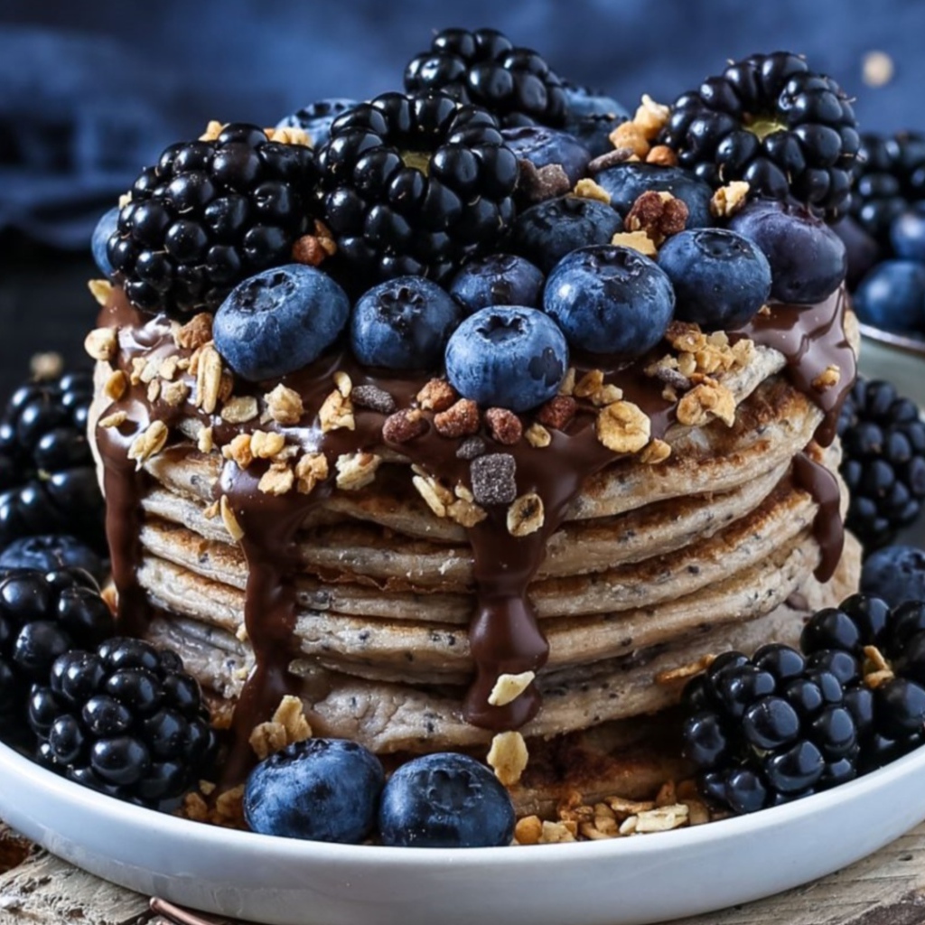 Панкейки с ягодами черники и ежевики