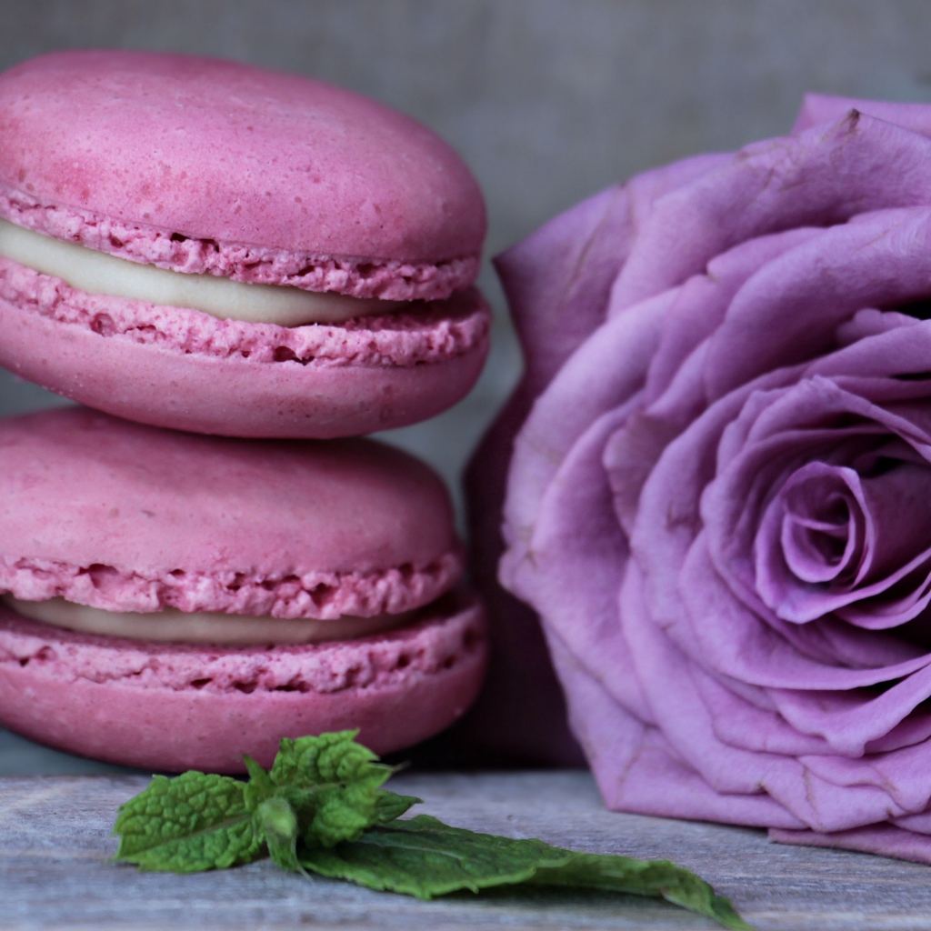 Два десерта макарун с красивой розой 