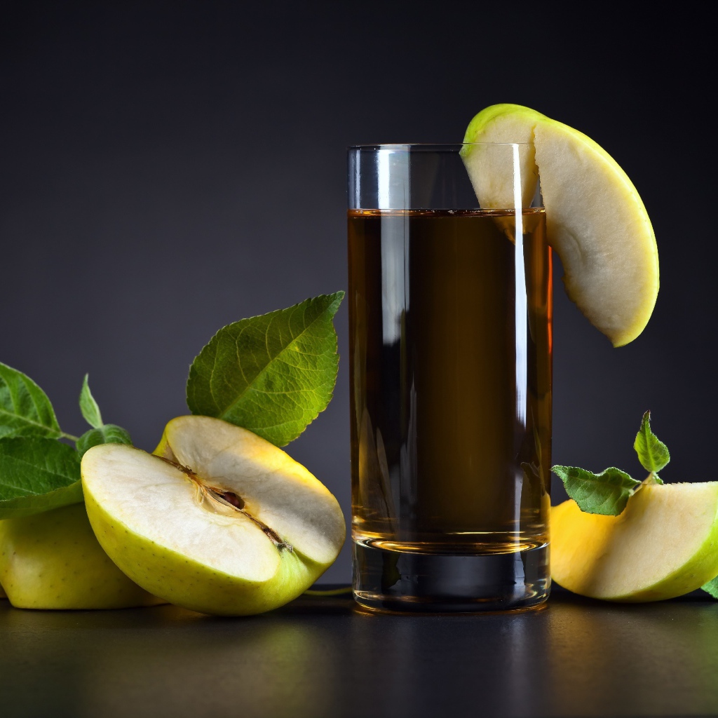 Яблочный сок в стакане на столе со свежими яблоками на сером фоне