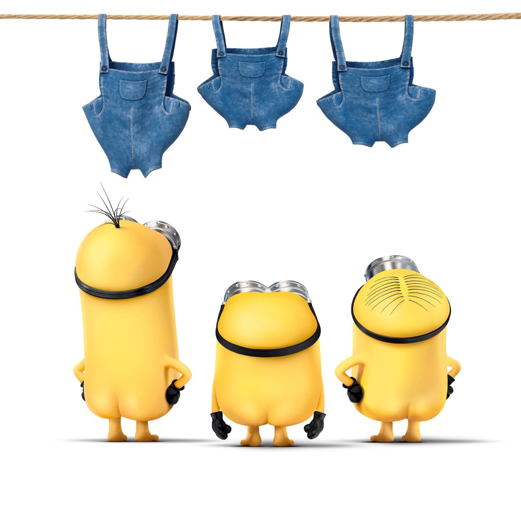 Minions dry overalls on a rope