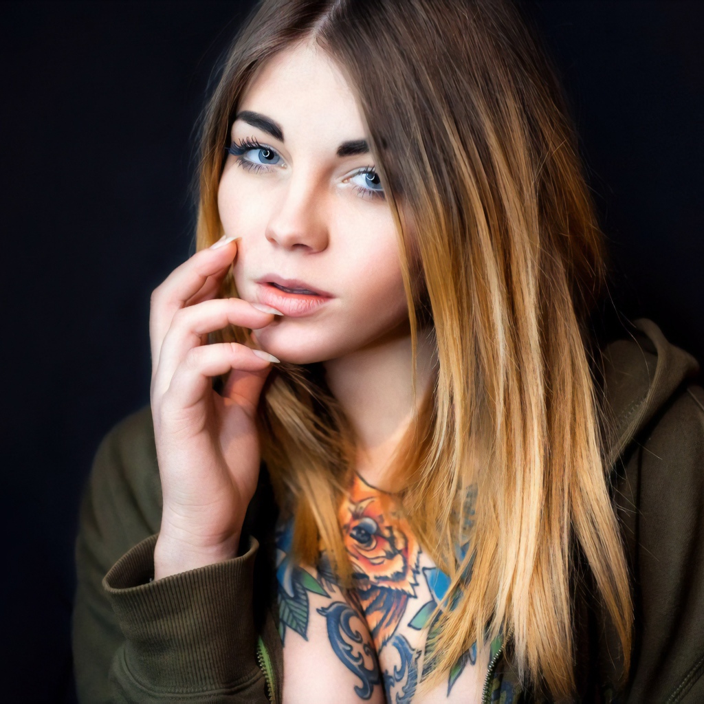 Красивая голубоглазая девушка с татуировкой 