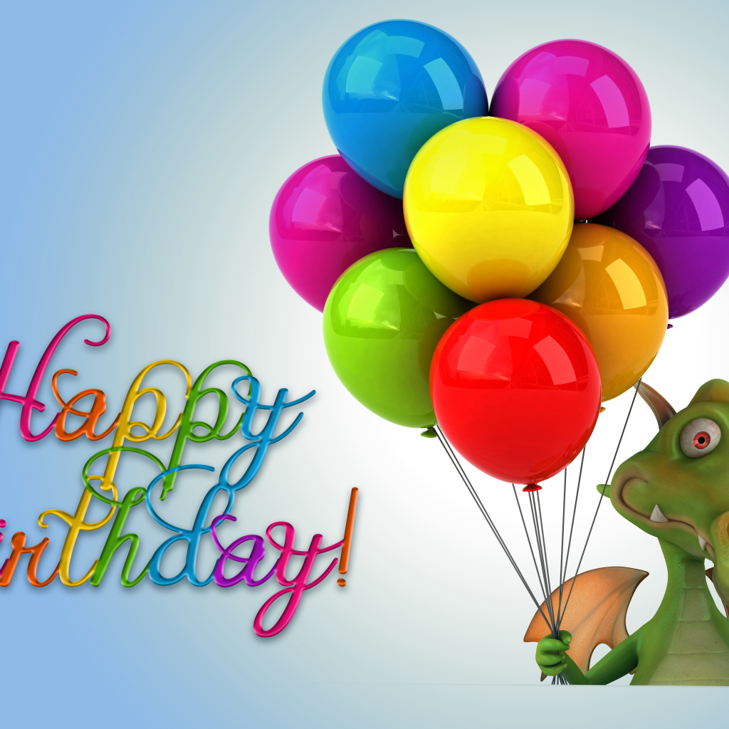 Зеленый дракон с шариками на день рождения