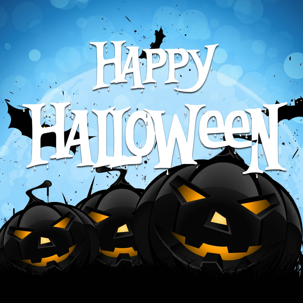 Черные тыквы на голубом фоне, Счастливого Хэллоуина