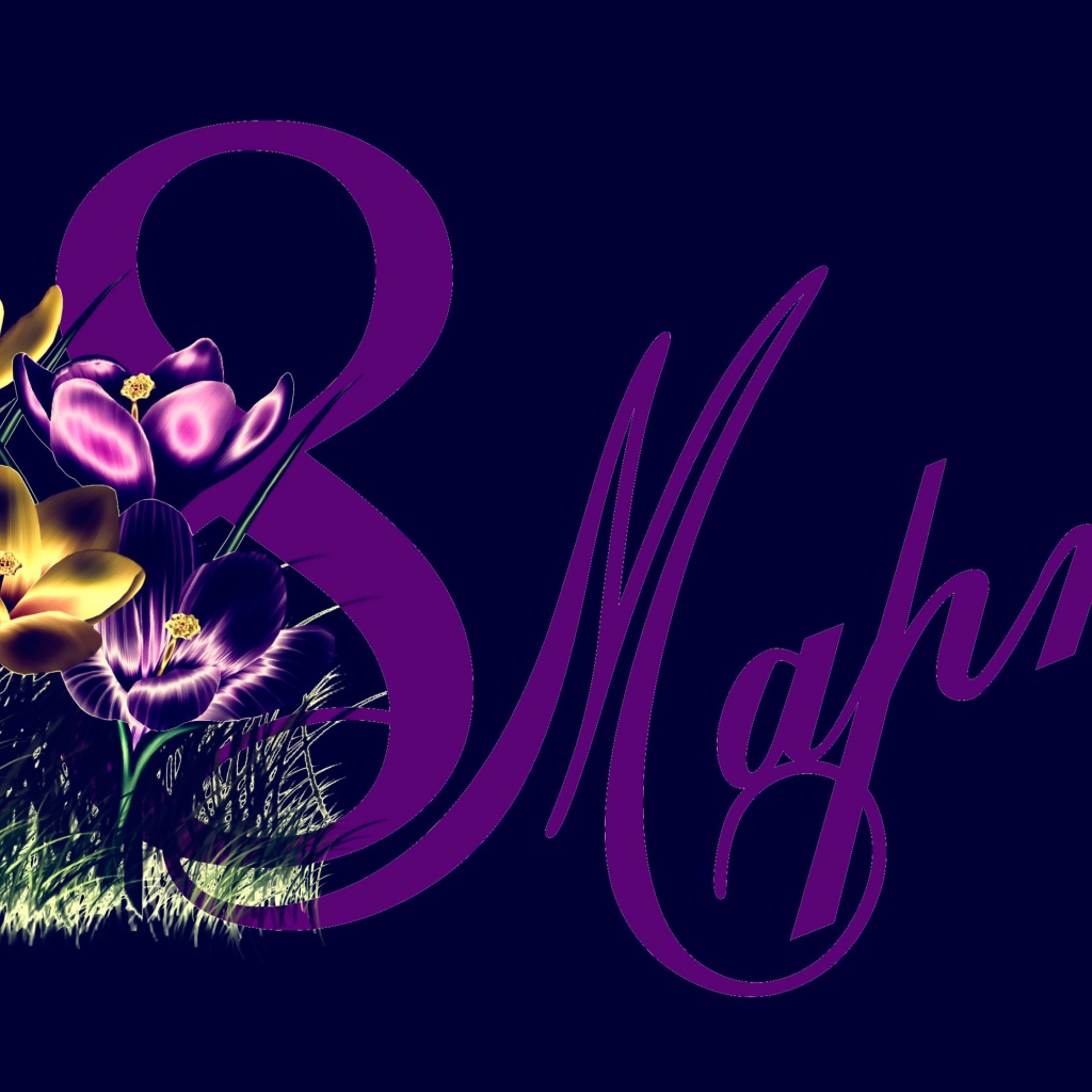 Крокусы на синем фоне на Международный женский день 8 марта