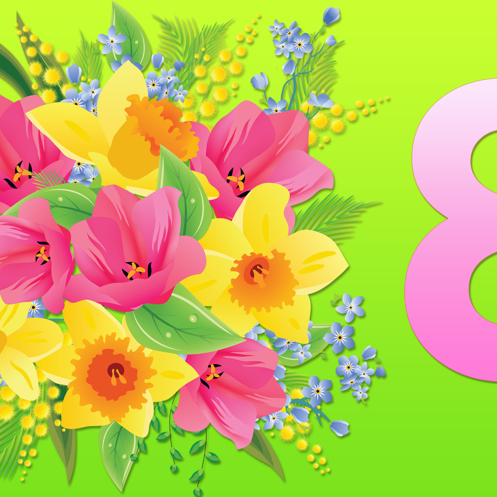 Открытка на 8 марта с красивым букетом