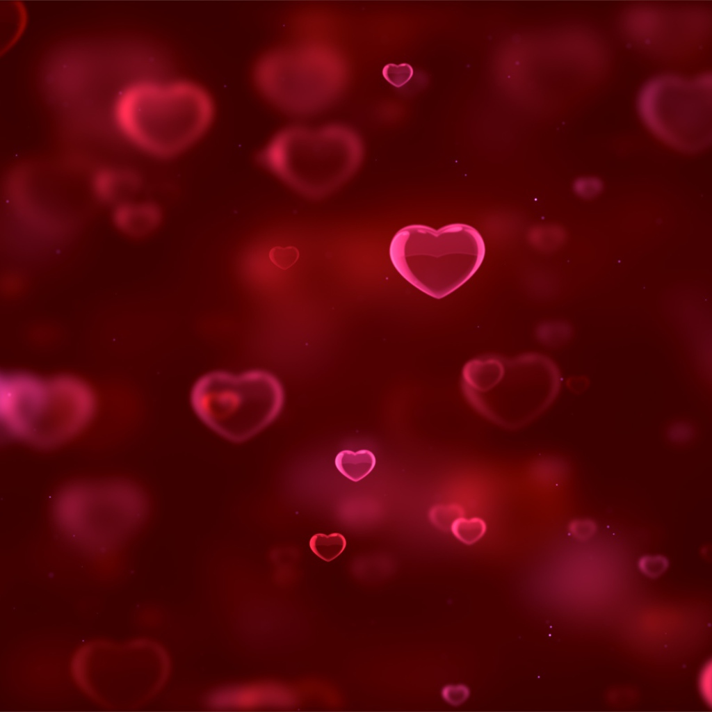 Воздушные сердечки на красном фоне