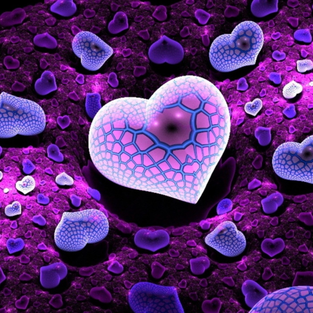 Много разных фиолетовых сердец 