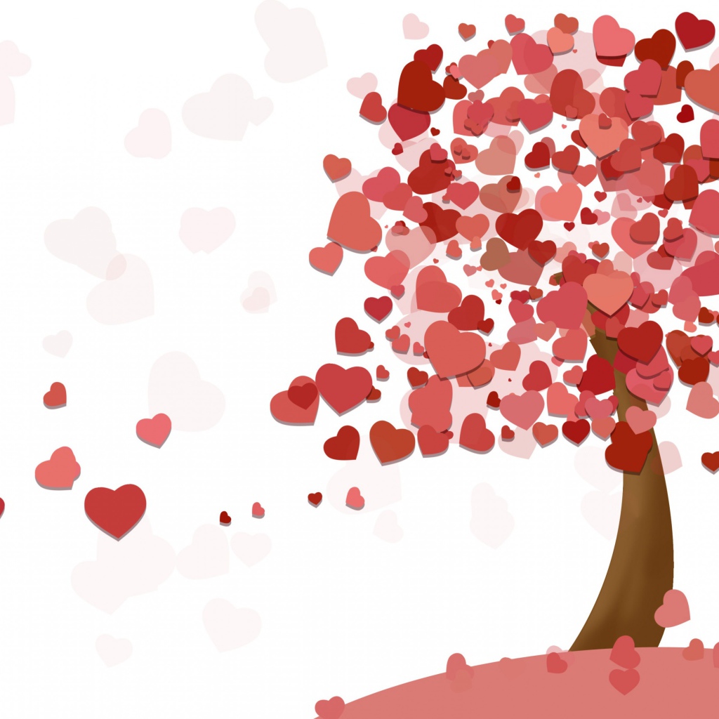 Дерево из красных сердечек на белом фоне