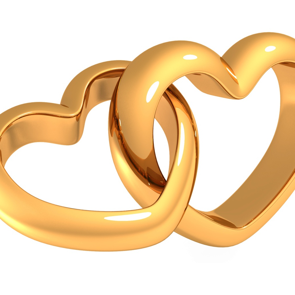 Два золотых сердца на белом фоне